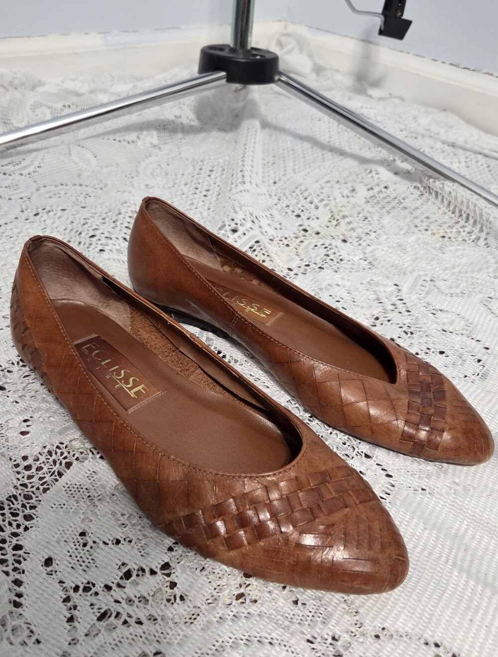 Vintage Brown Woven Leather Flats Size 6.5M